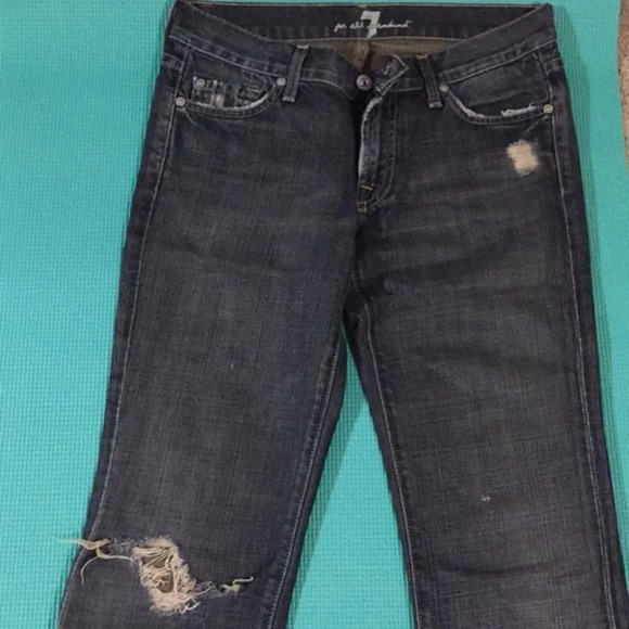 7 for All Mankind Bootcut Dark Wash Ripped Jeans - Picture 1 of 7